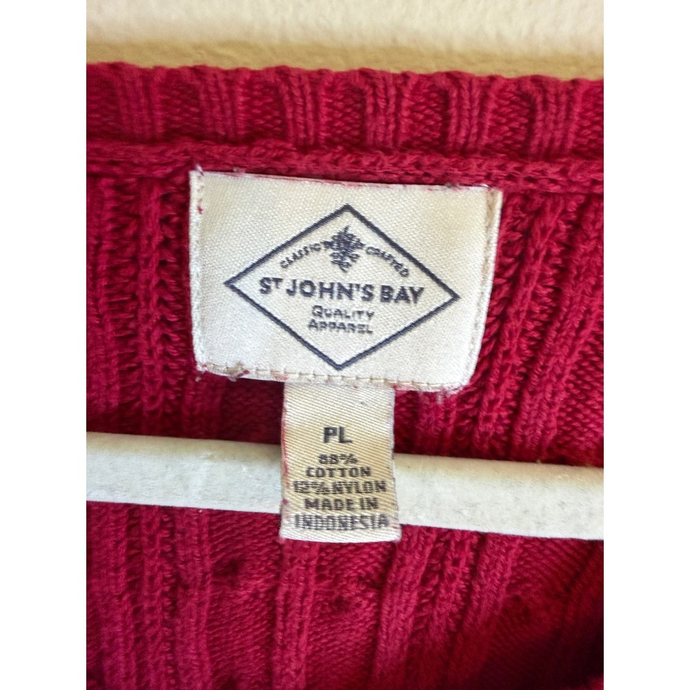 St John's Bay Womens PL Petite Large Red Cable Knit Sweater V Neck Preppy - Picture 4 of 6